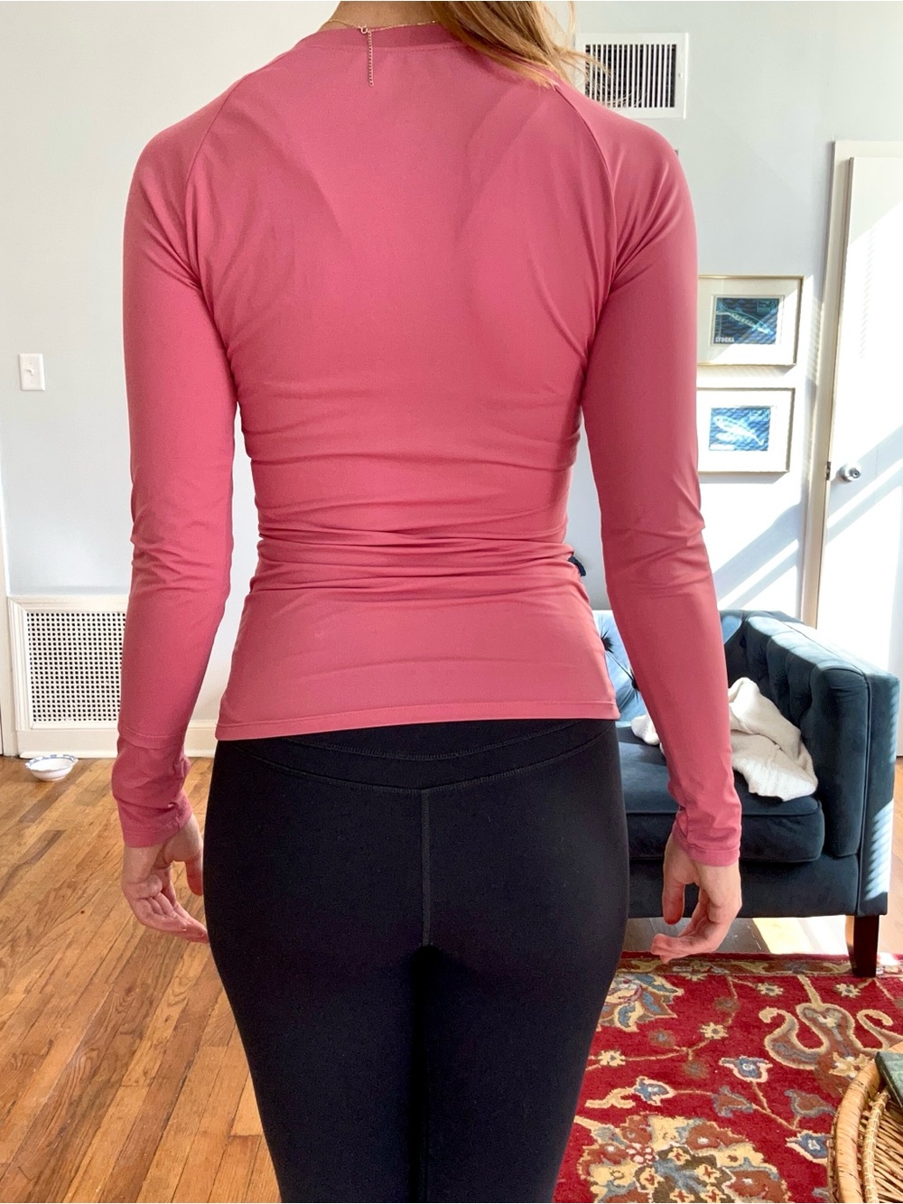 Long Sleeve Fitted Running Shirt in Dusty Rose Pink - Picture 5 of 7
